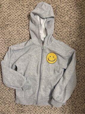 Smiley Full Zip Gray Lightweight Hooded Girls Jacket